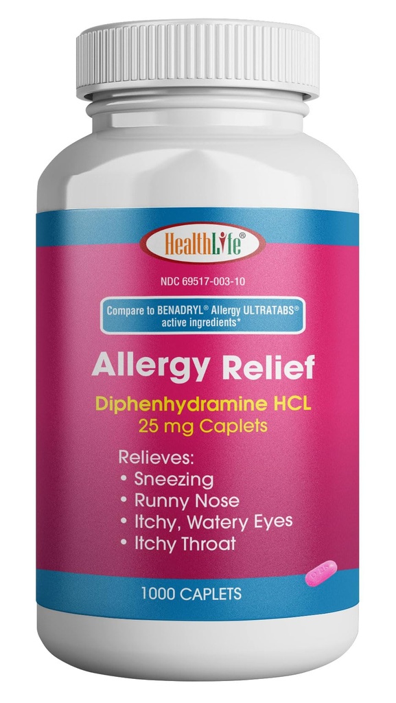 SANTE LFE Allergie Relief, Médecine Diphenhydramine Caplets de HCl, 25 mg de Diphenhydramine, Enfants et Adultes