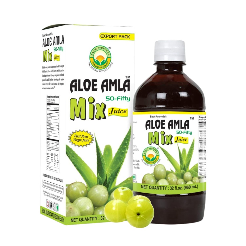 Aloe Amla Mix Juice | Blend of Aloe Vera & Amla Fruit | First Press Virgin Juice | Plant-Based Daily Drink | Vegan & Non-GMO | 32.46 Fl Oz (960ml)