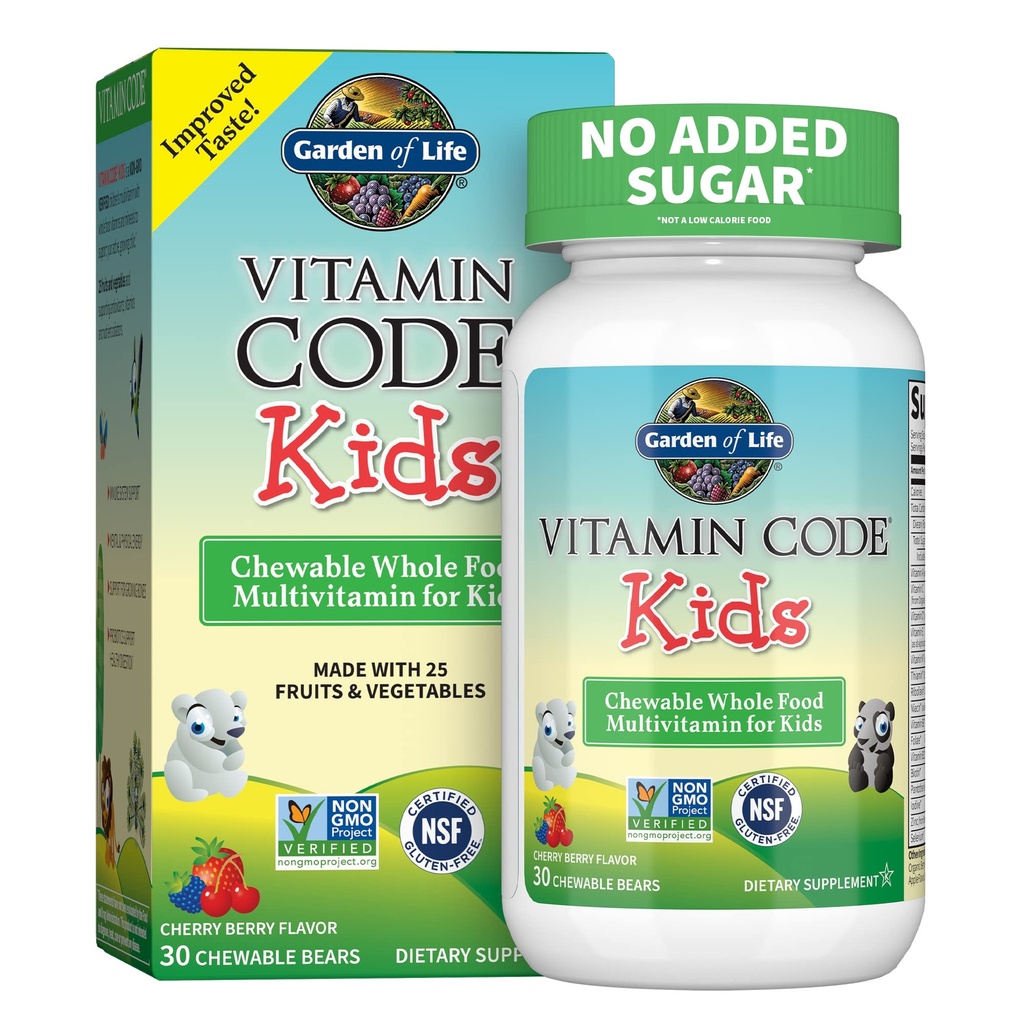Garten des Lebens Vegetarische Multivitamin-Ergänzung für Kinder - Vitamin-Code Kinder Kaubare Raw Ganze Nahrung Vitamin mit Probiotika, 30 Kaubare Bären