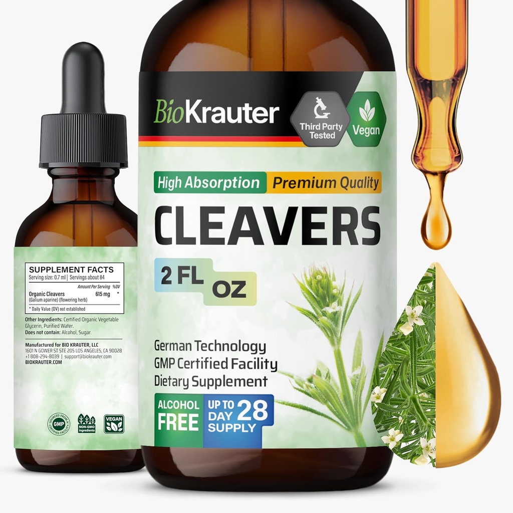 BIO KRAUTER Cleavers Teinture - Cleavers Extrait liquide d'herbe - Détox naturel - Sans alcool et sans sucre - Extrait végétalien 2 Fl.Oz.