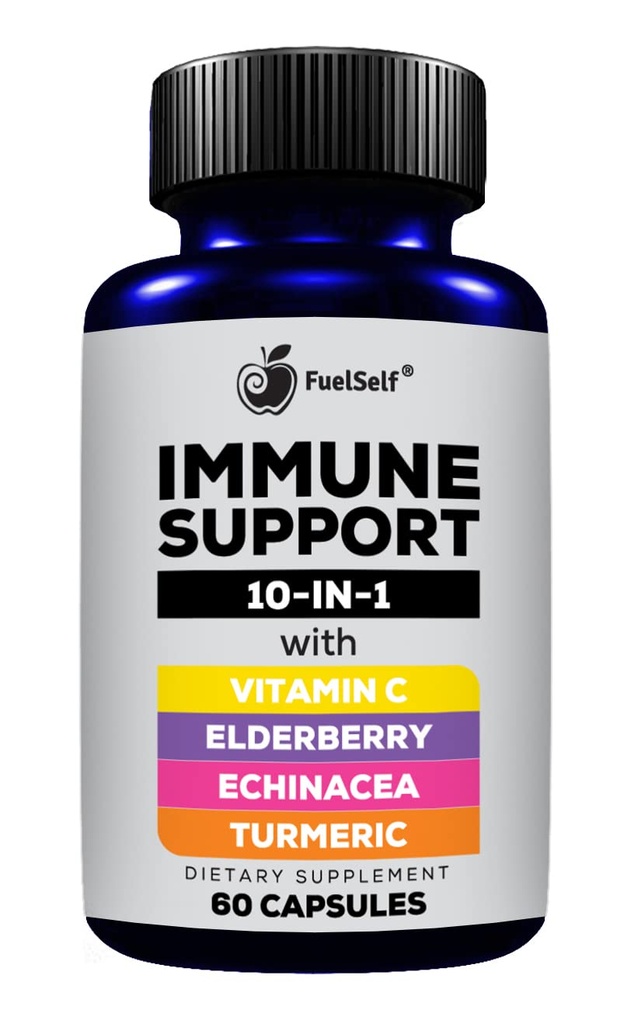 Integratore di Booster di supporto immunitario con Elderberry, Vitamina C, Echinacea, Curcuminoidi curmeri, Vitamina E, Vitamina B6, Zinc, L-Glutamina HCL, Aglio, Lactobacillus Acidophilus:: 60 Conte, 1 Confezione