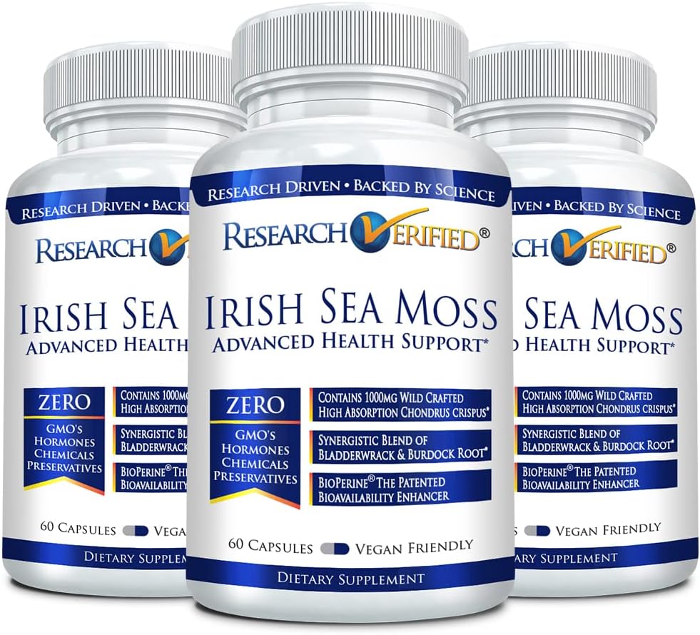 Recherche Verified Irish Sea Moss - Bladderwrack, Burdock, BioPerine - Riche en prébiotiques - Boost Immunity, Aid Digestion - 180 Capsules - Vegan - Fabriqué aux États-Unis