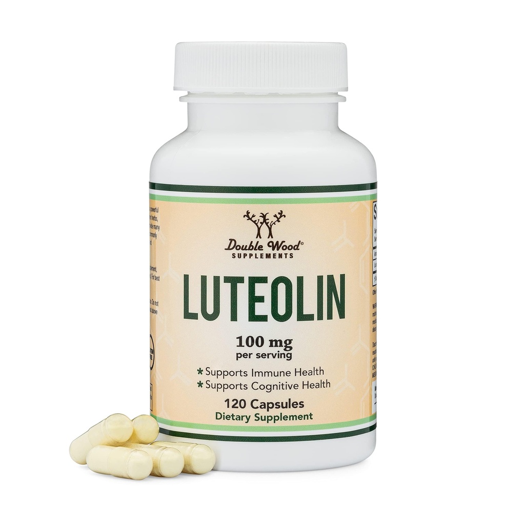 Suppléments en double bois Lutéolin Supplément 100mg Portions de flavanoides Bioactifs (120 Capsules, sans gluten) Polyphénols Potent Flavonoïde pour le cerveau et le soutien cardiovasculaire