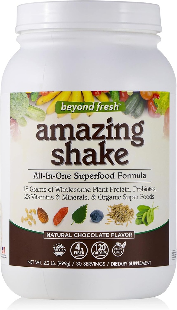 Jenseits frischen erstaunlichen Shake, Superfood-Formel, Pflanzenprotein basiert, Low Net Carbs, Wholefood Protein, Meal Replacement, Natural Chocolate Flavor, 999 Gramm, Weiß