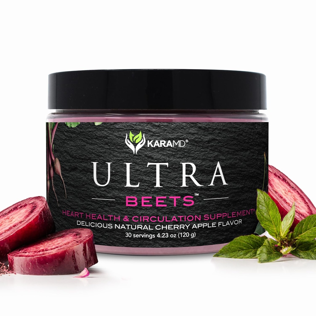 KaraMD UltraBeets | Delicious Beetroot Superfood Powder | Natural Vegan Friendly, Non-GMO & Gluten Free Nitric Oxide Booster Supplement | Unterstützt Zirkulation & Energie (30 Concentrated Servings)