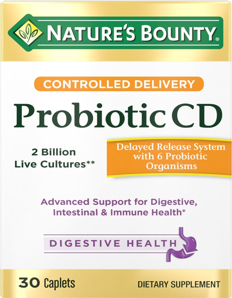 Probiotique Bounty de la nature, supplément diététique à livraison contrôlée, délivre des bactéries amies aux systèmes digestifs et immunitaires, 30 capsules
