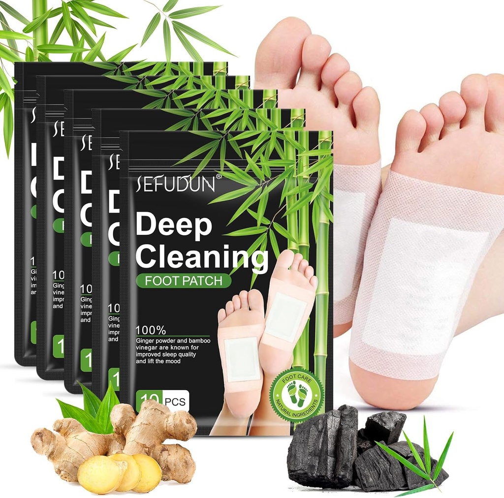 Pads de pied Tudiqe 50PCS, Pure Natural Bamboo Vinegar Ginger Powder Pad pour soins des pieds, Pads de pied Ginger pour mieux dormir, Patches de pied nettoyantes profondes