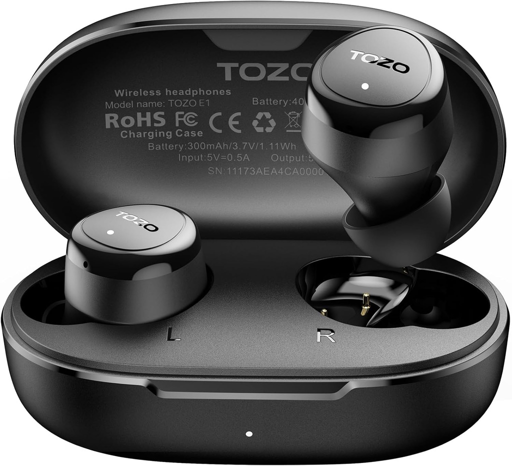 TOZO Wireless Earbuds Build in Mic Clear Calls Ergonomico Leggera Peso Bluetooth 5.3 in Cuffie Cuffie Impermeabile Premium Stereo Sound Ear Buds 30H Playtime con 32 EQ tramite APP
