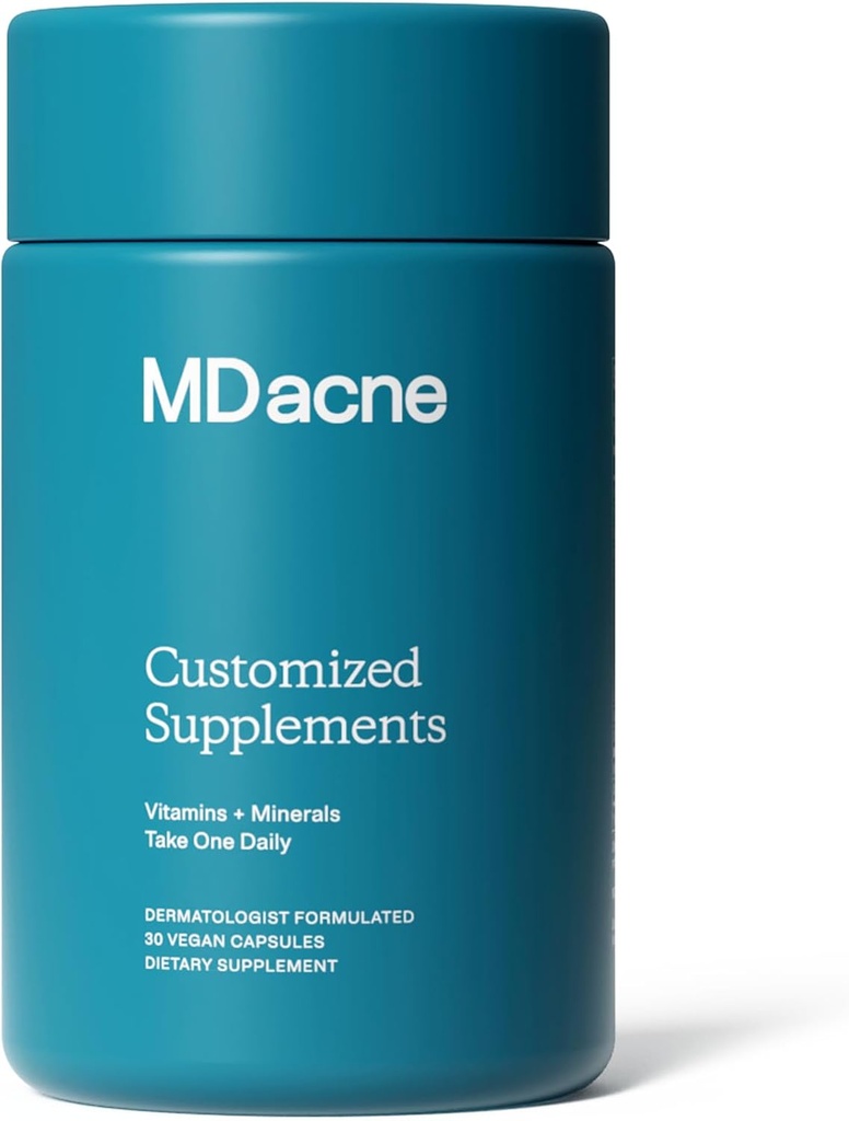 MDacne Vitamins and Minerals Skin Clearing Supplements - 30 Vegan Capsules - Supporta Topical Acne Treatment & Promuove la pelle chiara, calma, Redness & Pore-Clogging 30 Count (Pack of 1)