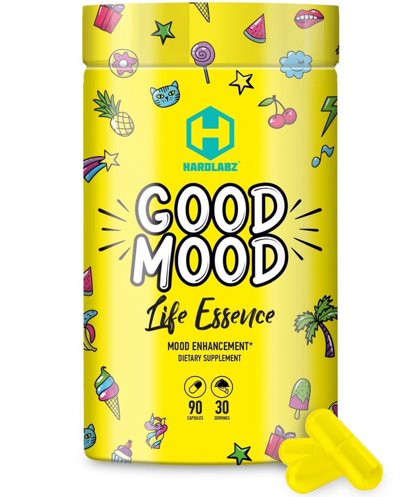 HARDLABZ Bonne humeur - Tous les Nootropes naturels avec les extraits de champignons et de plantes à base de lion pour le soutien cognitif et mental - Soulagement du stress, performance cérébrale, amélioration de l'humeur, 90 capsules