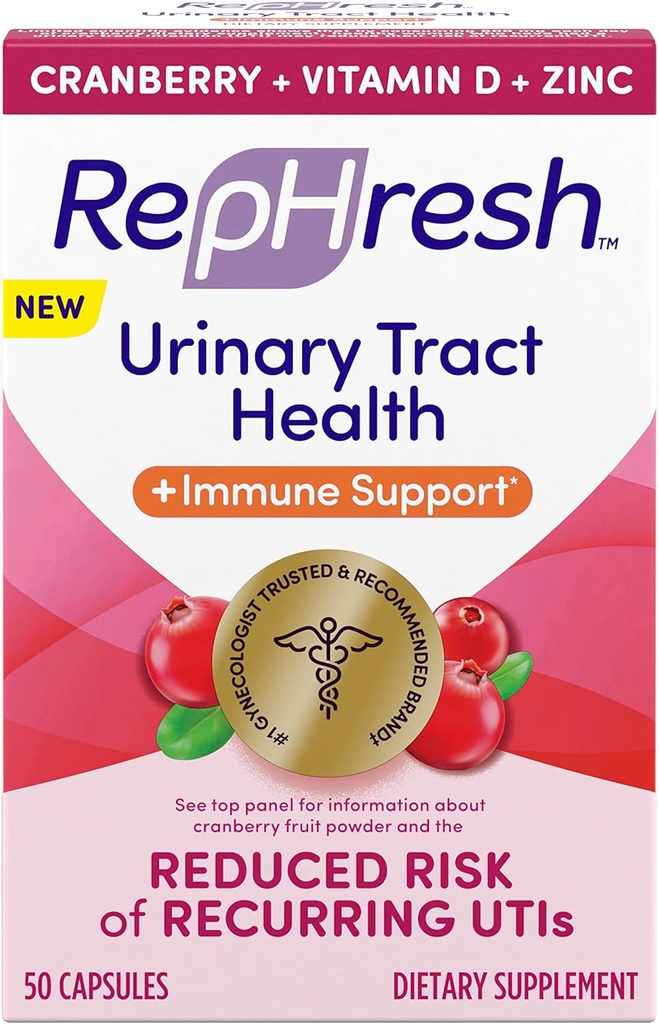 Rephresh Cranberry Urinary Tract Health Plus Immunergänzung, gemischt mit Vitamin D + Zink - 50 Zähler