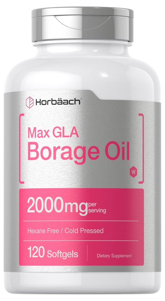 Horbäach Borage Öl Kapseln 2000 mg | 120 Softgels | 320mg von GLA | Kalt gepresst Saatgut Ölergänzung