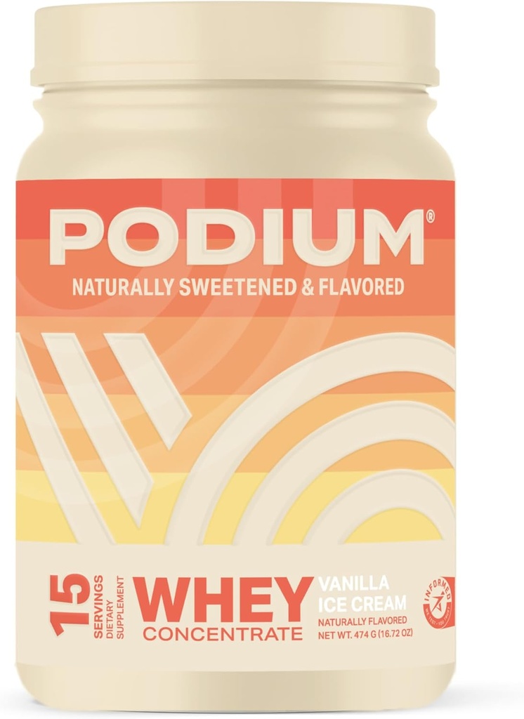 Podium Nutrition Whey Protein Powder, Vanilla Ice Cream, 22g Protein Per Serving with Digestive Enzymes, Whey Protein Isolate & Concentrate, Glutenfrei, Low Carb, Low Sugar & Soy Free, 15 Servings