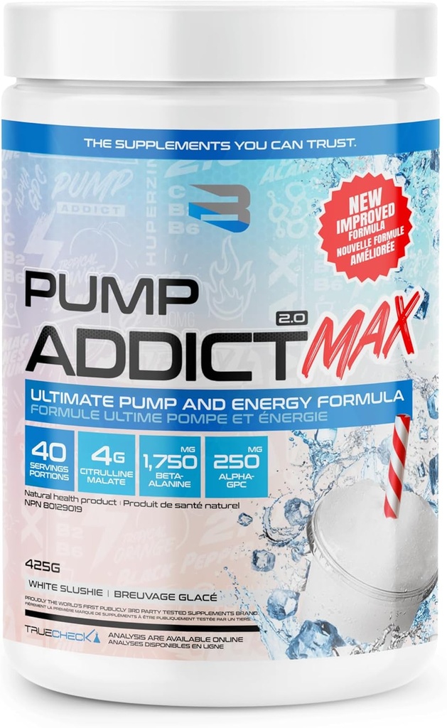 Susciter des suppléments - Pump Addict Max Poudre de pré-entraînement - Énergie améliorée, Focus, et Endurance... (40 Service, Slushie Blanc)
