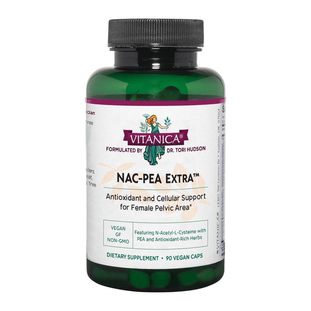 Vitanica NAC-Pea Extra - Pelvic Tissue & Antioxidantien Unterstützung für gesunde Reaktion auf Joint Discomfort - Ergänzung mit Pine Bark Extrakt, Curcumin Phytosome & NAC - Lady - 90 Vegan Caps