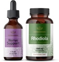 HERBAMAMA Nerve Support and Rhodiola Kit - Bundle of Nerve Support Liquid Complex 2 fl oz & Rhodiola Rosea Capsules - Vegan, Non OGM, Sugar & Alcohol-Free, 2 Pack