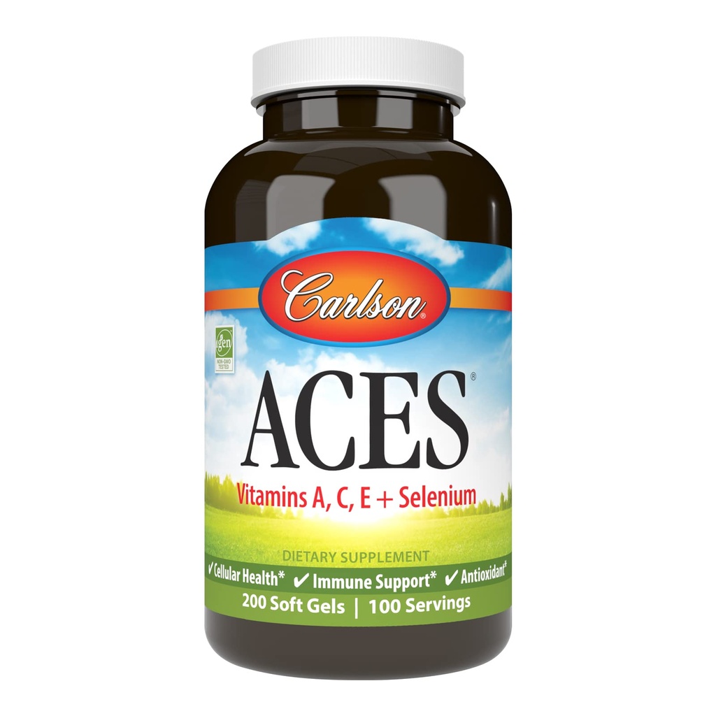 Carlson - ACES, Vitamine A, C, E + Selenio, Salute Cellulare & Supporto Immune, Antiossidante, 200 Softgels