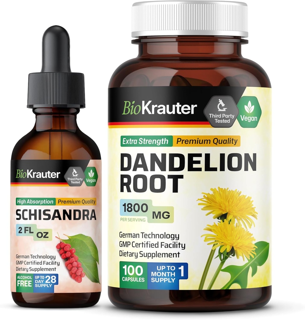 BIO KRAUTER Schisandra Tincture 2 Fl. Oz. & Dandelion 100 Capsule