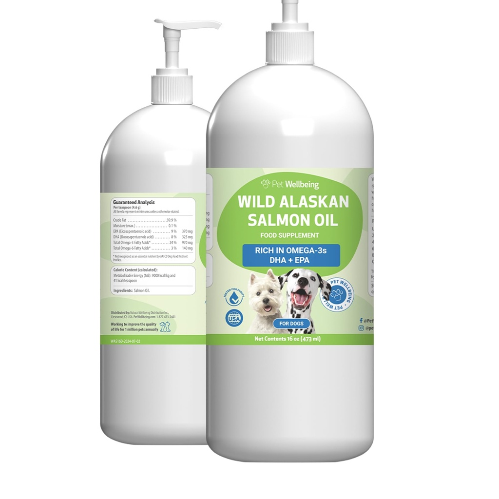 Pet Wellbeing Wild Alaskan Lachsöl für Hunde - Wild-Caught, Cold-Processed, Daily Omega-3 Fish Oil for Healthy Coat and Skin, Joint Mobility and Strength - EPA, DHA - 16 fl oz (473 ml)