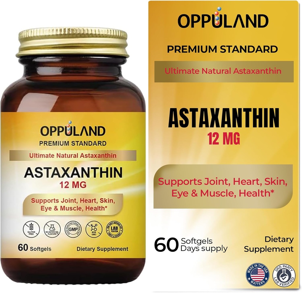 Astaxanthin 12mg | 60 Softgels | Unterstützt Gelenk-, Herz-, Haut- und Muskelgesundheit