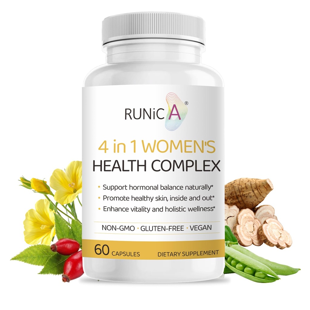 4-in-1 Women’s Hormonal Balance Complex Supplement | Rosehip, Pueraria & Evening Primrose with Soy Isoflavones | Menstrual Cycle, Menopause, Energy Level & Healthy Skin Support