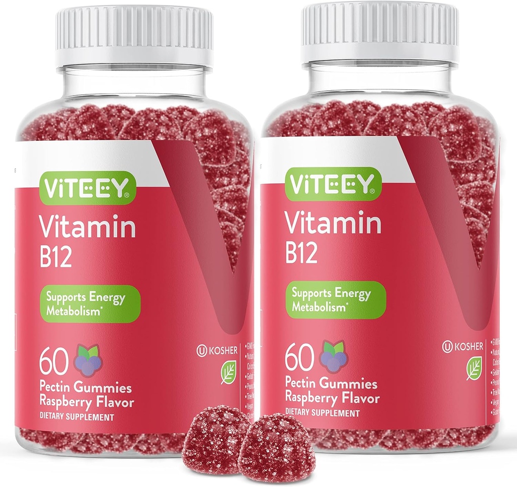 VITEEY Vitamin B12 Gummi - Kognitive Unterstützung und Energie Gummi - Vegan, Gelatin frei, Glutenfrei - 60 Count