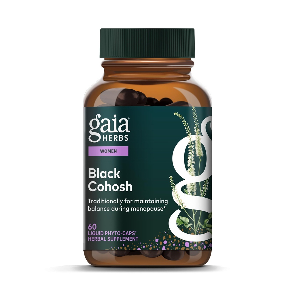 Gaia Herbes Cohosh Noir - Supplément de soutien à la ménopause pour aider à maintenir l'équilibre hormonal et la santé des femmes - avec cohosh noir biologique - 60 phytocapsules liquides véganes (30 jours d'approvisionnement)
