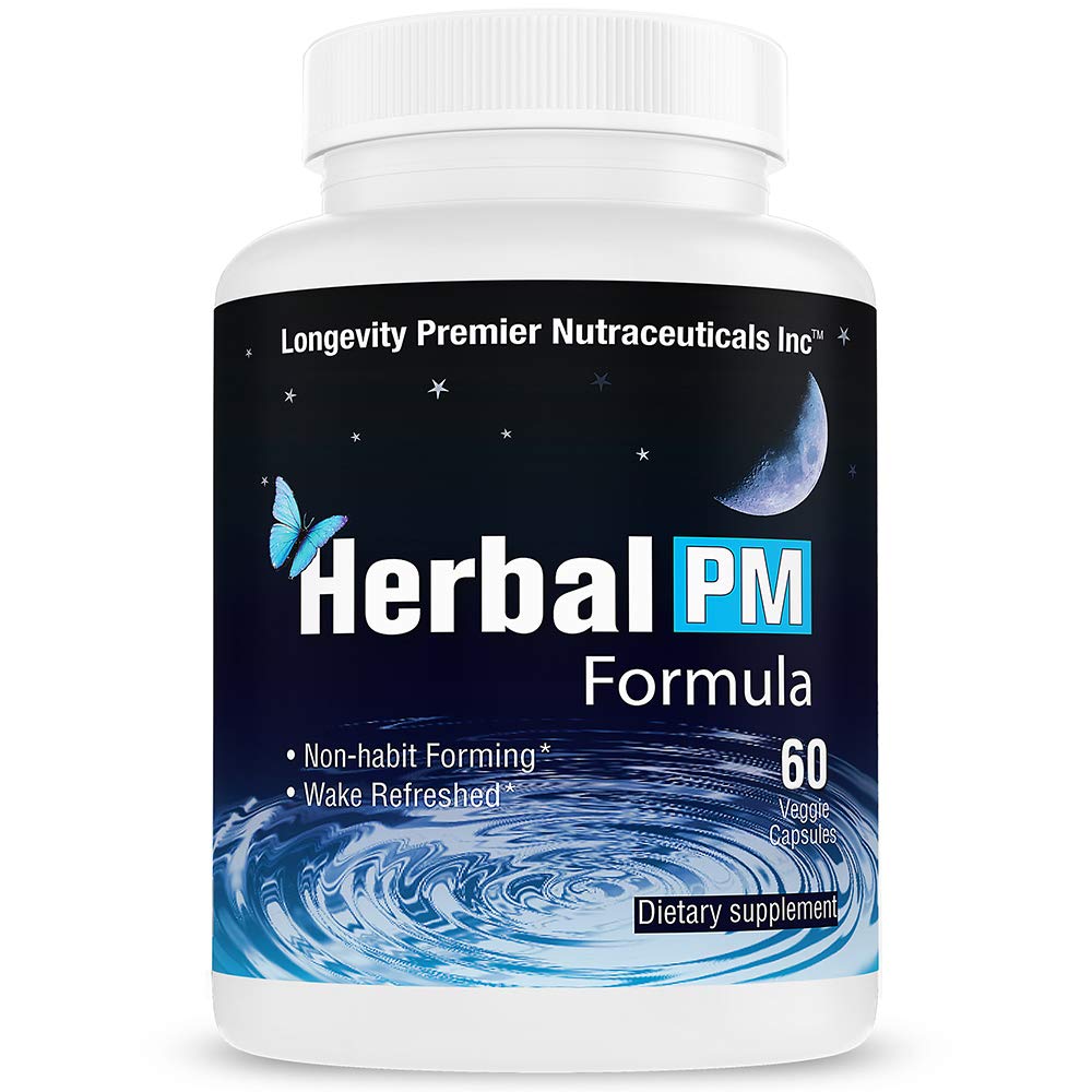 Longevità Herbal PM - Herbal Sleep Formula con 5-htp, melatonina, Valerian & GABA. 60 capsule vegetali