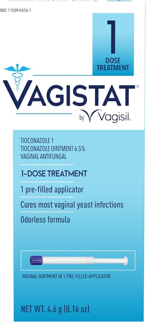 Vagisil Vagistat 1 jour Traitement de l'infection à levure monodose pour les femmes, onguent antifongique aide à soulager les démangeaisons externes et l'irritation, 1 applicateur vaginal prérempli sans toucher (paquet de 1)
