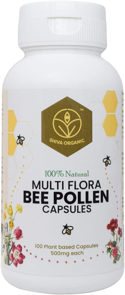 Multi Flora Bee Pollen (500mg) - 100% reines, pflanzliches Protein, Immunität und Energie Booster, hoch in Vitaminen - 100 Kapseln