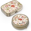 Pill Organizer Pille Box mit Spiegel Retro Kleine Pille Fall für Geldbörse oder Tasche Bronze Pille Box oder Vitamine, Fischöl, Ergänzungen, Pille Enthalten Reise Geschenke(2PCS-Retro Rote Blumen)