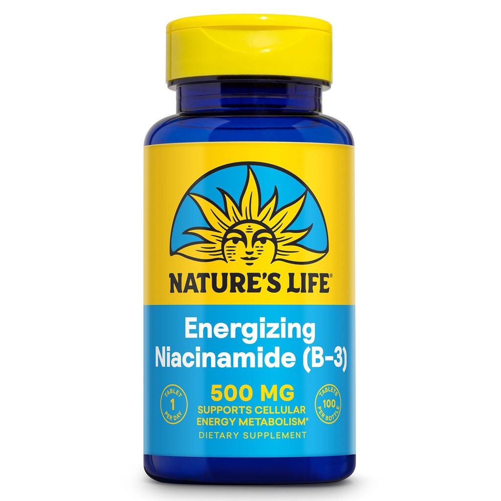 Nature Vie Energisant Niacinamide 500mg - Sans Flush Vitamine B 3 Supplément Niacin - Fonction nerveuse, métabolisme et soutien énergétique sain - Garantie de 60 jours, laboratoire vérifié, 100 portions, 100 comprimés
