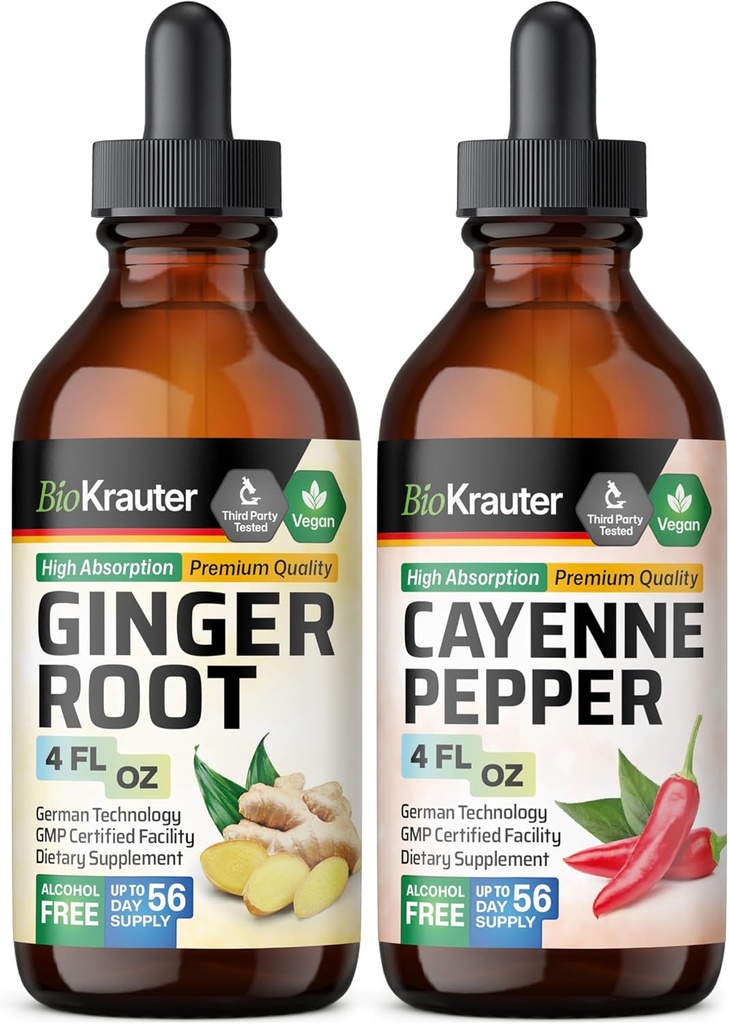 BIO KRAUTER Ginger Wurzel Tinktur 4 Fl. Oz. & Cayenne Pfeffer Tinktur 4 Fl. Oz.