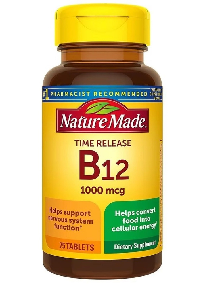 Nature faite vitamine B12 1000 mcg, complément alimentaire pour le métabolisme de l'énergie, libération de temps, 75 comprimés,.