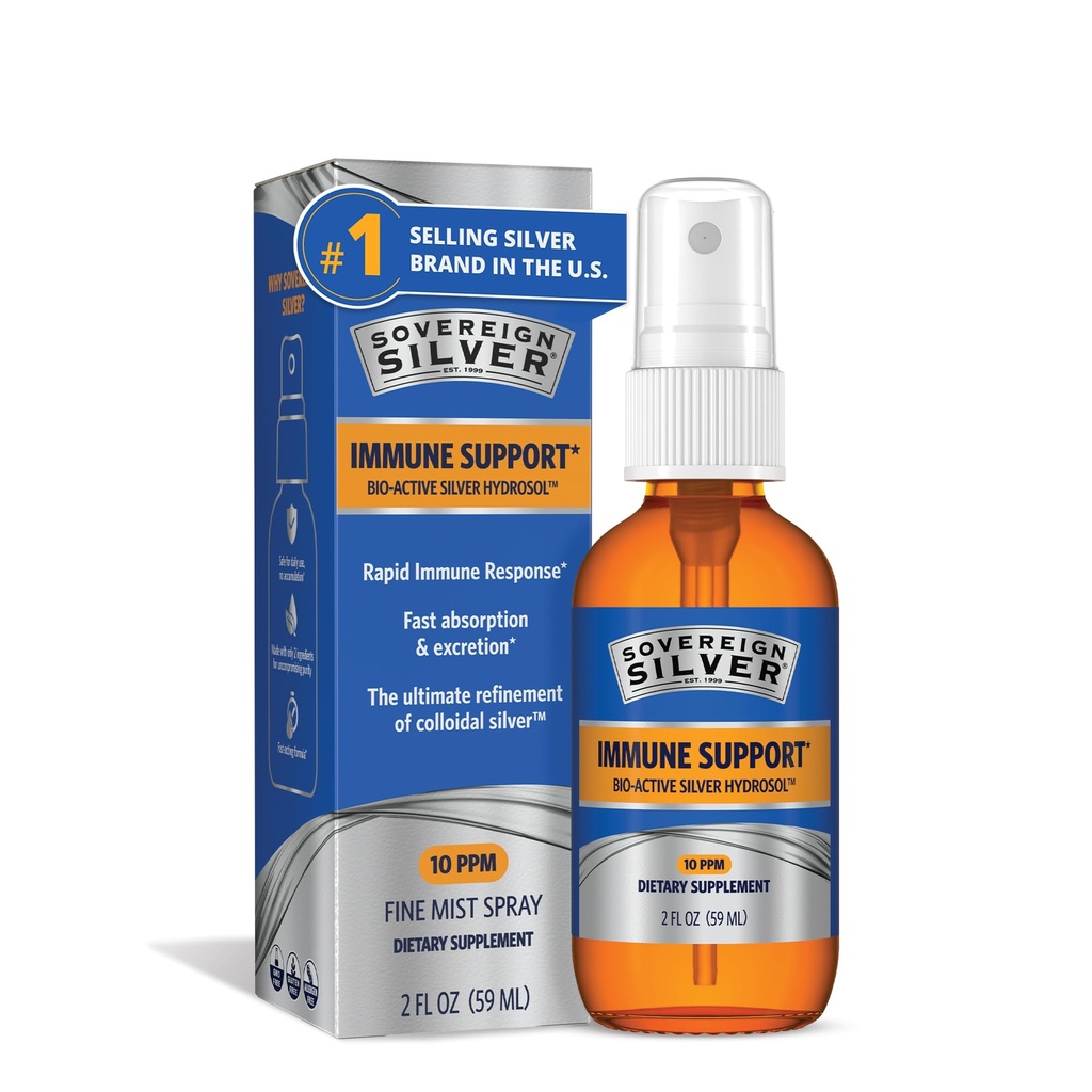Sostegno Immune d'Argento Sovrano, Argento Colloidale, Bio-Active Silver Hydrosol, 10 ppm, Spruzzo di Polvere fine, 2 Fl Oz