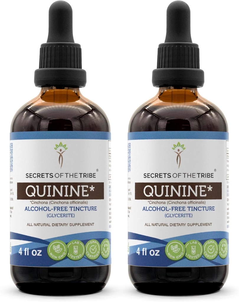 Secrets du Tribe Quinine Tecture Extrait liquide sans alcool, Quinine (Cinchona officinalis) Barque séchée (2x4 FL OZ)