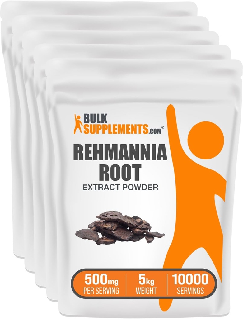 BulkSupplements.com Polvere di Estratto di Rehmannia - da Rehmannia Root, Rehmannia Glutinosa, Rehmannia Supplement - Herbal, Gluten Free, 500mg per Serving, 1kg (2.2. Pound) (Pack of 5)