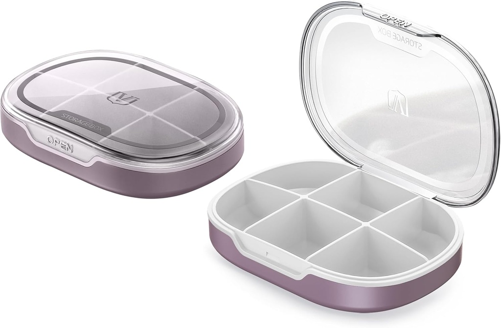 Organizzatore di pillole, scatola di pillole 2 Pack, piccolo caso di pillola per borsa e tasca, scatola di pillole di vitamina di medicina quotidiana, scatola di olio di pesce, scatola di supplemento 2 Pcs (Six-Compartment) (Russet)