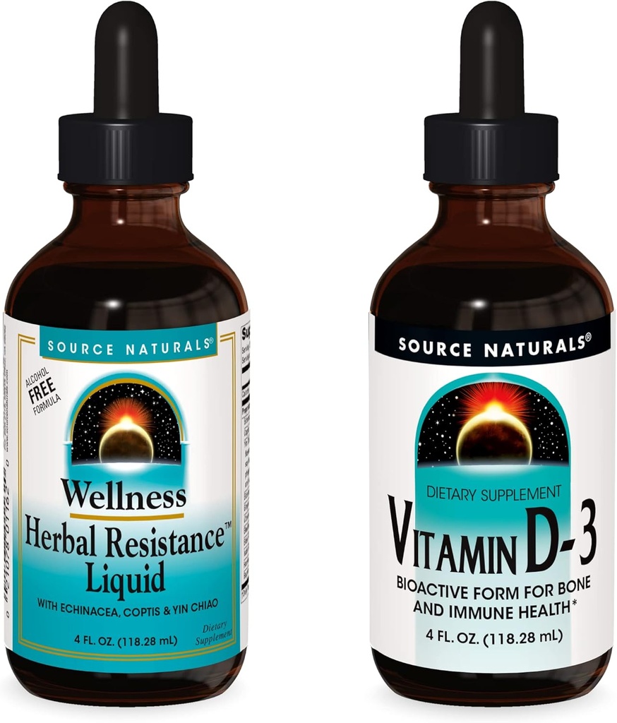 Quelle Naturals Flüssige Ergänzungen, pflanzlichen Widerstand und 2000 iu Vitamin D-3-4 oz Flaschen