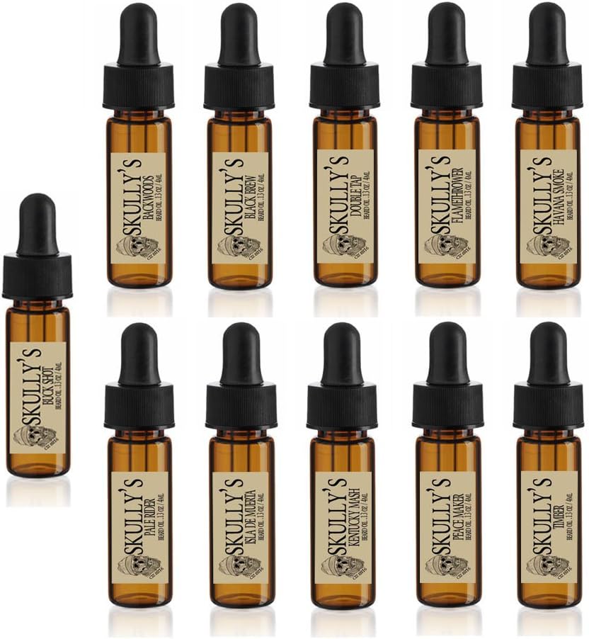 Skully's Beard Oil Sample Set (11) 5 ml Glasdrams, Reisepaket