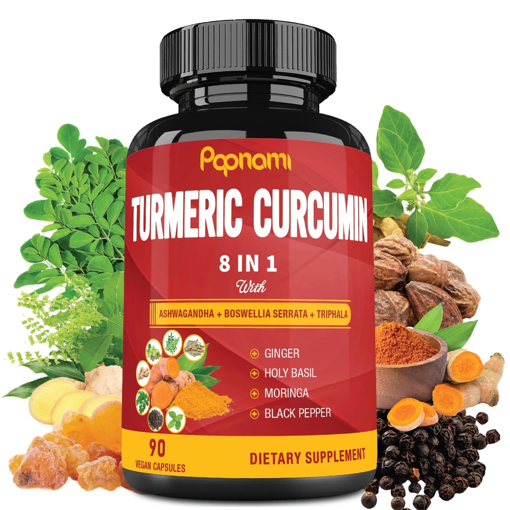 Estratto di curcumina curcuma - 90 Contenitori 3 mesi di alimentazione - Blended Ashwagandha, Moringa, Ginger & More - Immunità, Joint, Digestive & Wellness Support