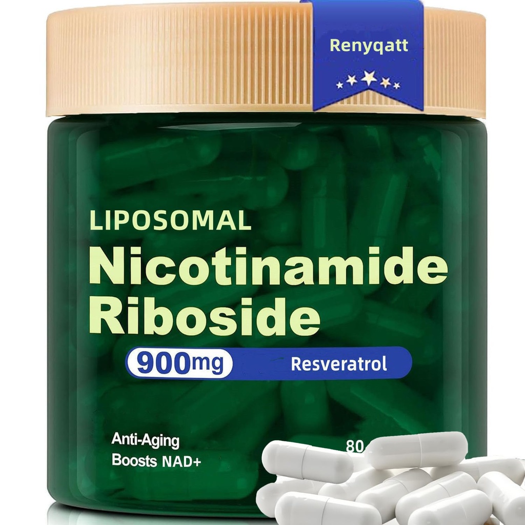 Renyqatt NAD+ Ergänzung - Liposomal Nicotinamid Riboside - Ergänzung für Anti-Aging, Energie, Fokus - 80 Kapseln(1B)