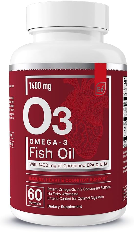 Elementi essenziali Omega-3 Fish Oil Supplemento con EPA & DHA | Acidi grassi per il supporto immunitario, cuore e cognitivo | 60 Softgels