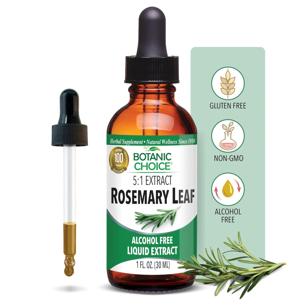 Botanic Choice – Rosemary Leaf Liquid Extract – Alcohol Free, Gluten Free – Fast Acting Supplement Drops – Facile da usare Dropper – 1 oncia fluida