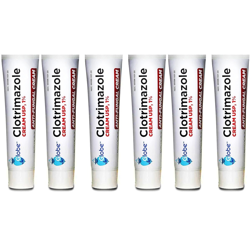 Globo (6 Confezione) Crema antifungina Clotrimazole 1% USP, 1 oz, Trattamento anti fungo, Allevia prurito, Bruciante, Cracking e Scaling piede associato, Jock Itch, Ringworm e altro ancora