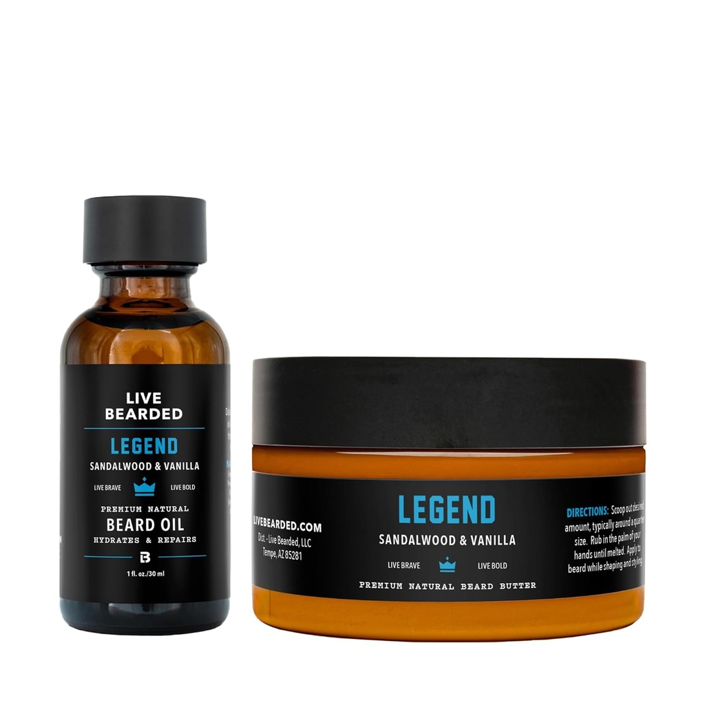 Cuscinetto vivo olio e burro Grooming Kit - Made in USA - All-Natural Ingredienti con Shea, Argan, Jojoba - Supporto per la crescita | Legend Scent - Sandalo, Vanilla