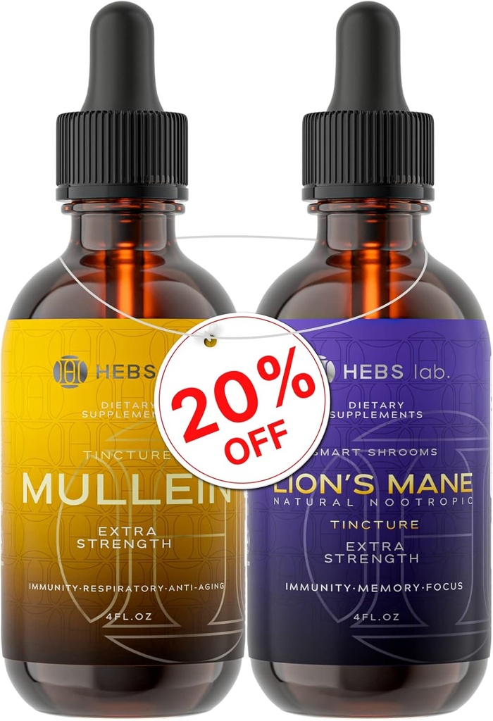Bundle - Mullein Leaf Extract & Lions Mane Mushroom Supplement - Atemunterstützung und Gehirnunterstützung