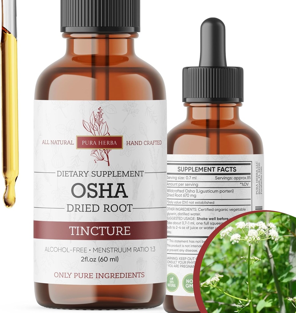 Bio OSHA Root Tincture – Natürliche Atmungshilfe – Alkoholfreier Flüssigextrakt – Vegan, Non-GMO, Made in USA – 2 Fl Oz