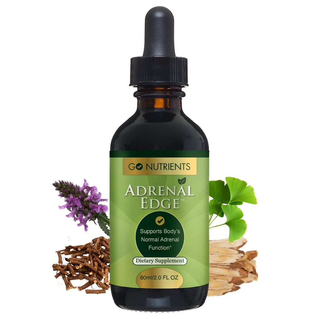 Go Nutrients Adrénal Edge – Des gouttes supplémentaires de soutien adrénal pour la gestion du cortisol et le soulagement du stress – Teinture à base de plantes liquides pour les femmes Santé, focus et promotion du sommeil reposant – 2 oz
