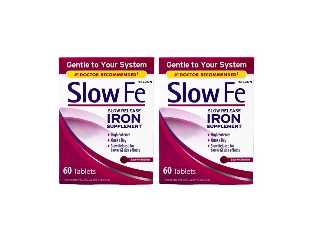 Slow Fe, High Potency Iron 45 mg, Slow Release - 60 Tabletten - Pack von 2